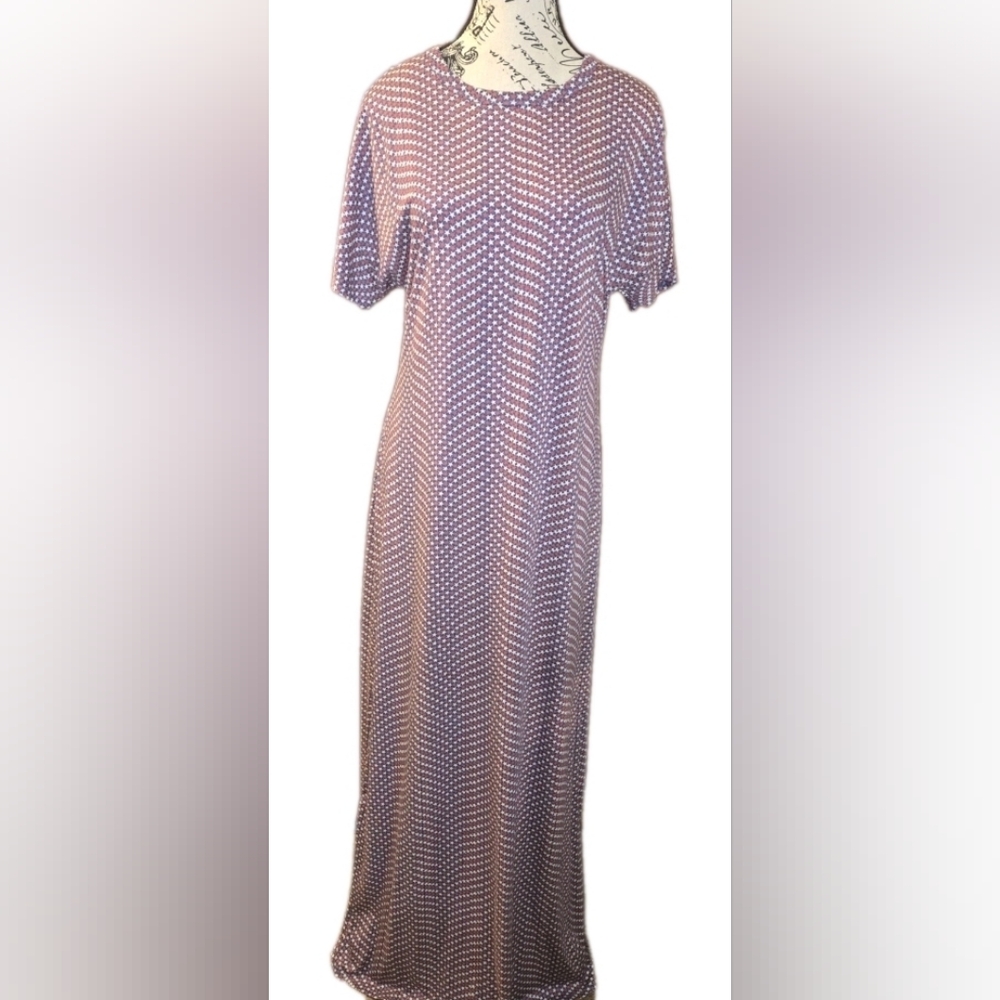 Lularoe MARIA Long Maxi Shift Dress Red White Blue Stars Sz M Patriotic